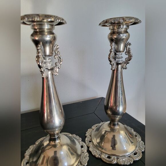 2 Baroque Wallace Silver Plate Antique Victorian Rococo Candlestick Holders 9x4 - Picture 7 of 15
